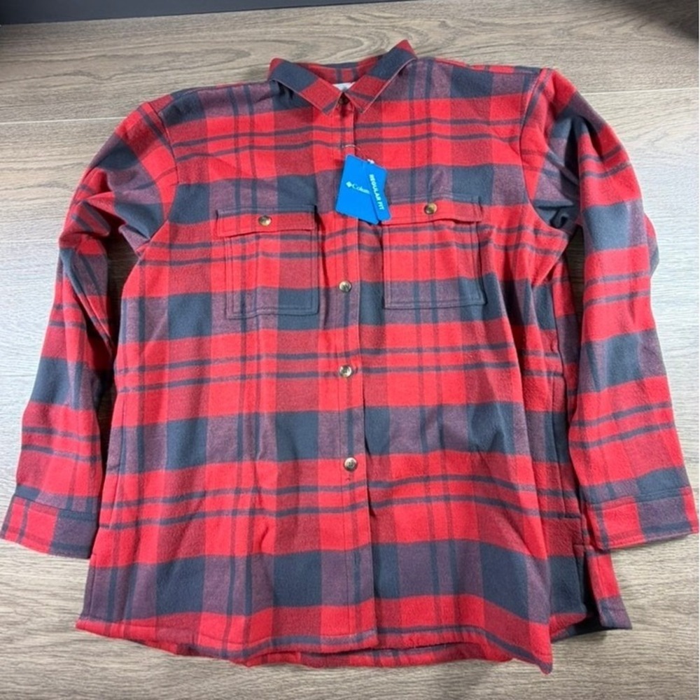 Columbia Women's Blue Point Creek Shirt Jacket Red Flannel Plaid Shacket XL NEW
